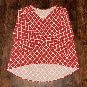 Red and White Geometric Women's Top